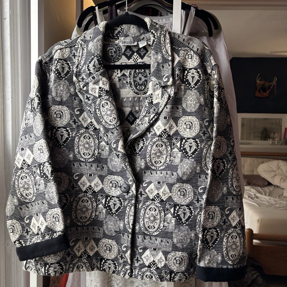 Vintage 90s Woven Tapestry Geometric Patterned Jacket‎ Western Boho Large
